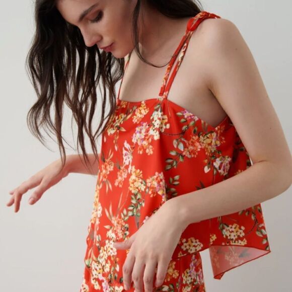 Zara Bundle of Two Red Floral Green Tropical Print Bandana Cami Tank Tops - Picture 1 of 12